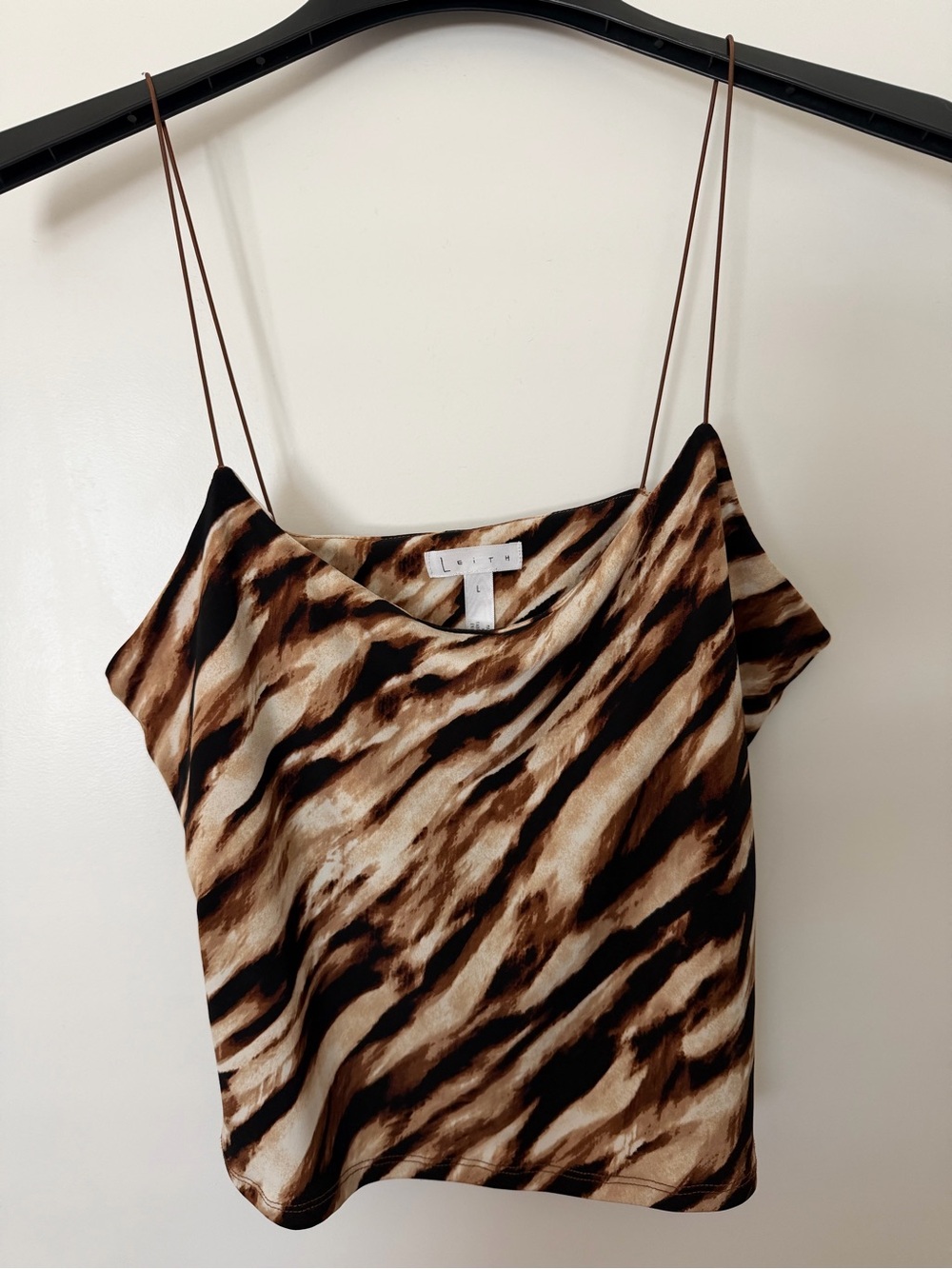 Leith Brown and Cream Animal-Print Silk Cami